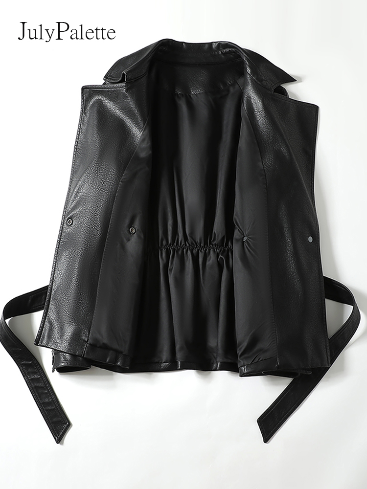 Julypalette-女性用シープスキンレザージャケット、ラペルコート、レースアップ、スリムウエスト、アウター、シックな女性、スプリット、M-2XL