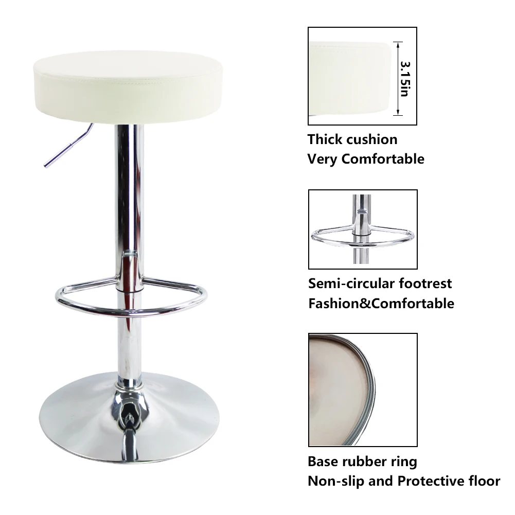 KKTONER Round Bar Stool PU Leather with Footrest Height Adjustable Swivel Pub Chair Home Kitchen Bar stools Backless Stool