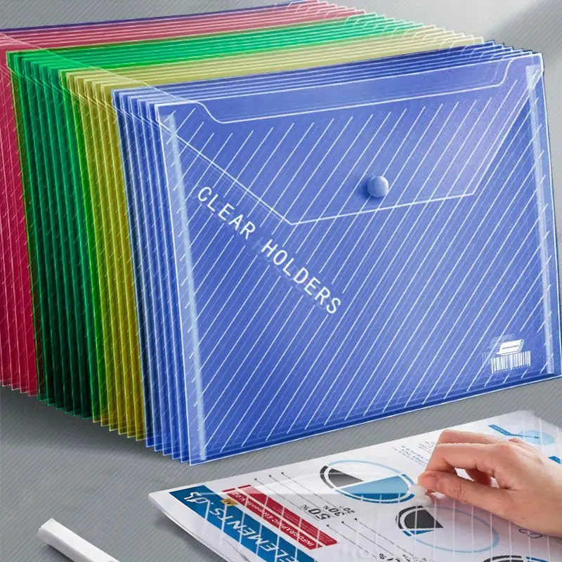 Sobre de plástico de 10 piezas, carpeta transparente de color aleatorio 5 colores A4 adecuado para material escolar y de oficina, 12,6x9,06 pulgadas