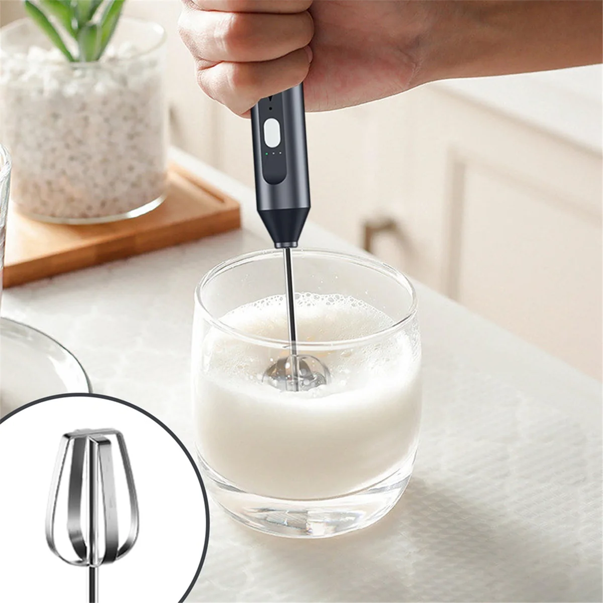 A72P Electric Hand Mixer,Stainless Steel Stirring Whisk,Immersion Blender Cordless Hand Mixer Whisk,3Speed Adjustable Frother