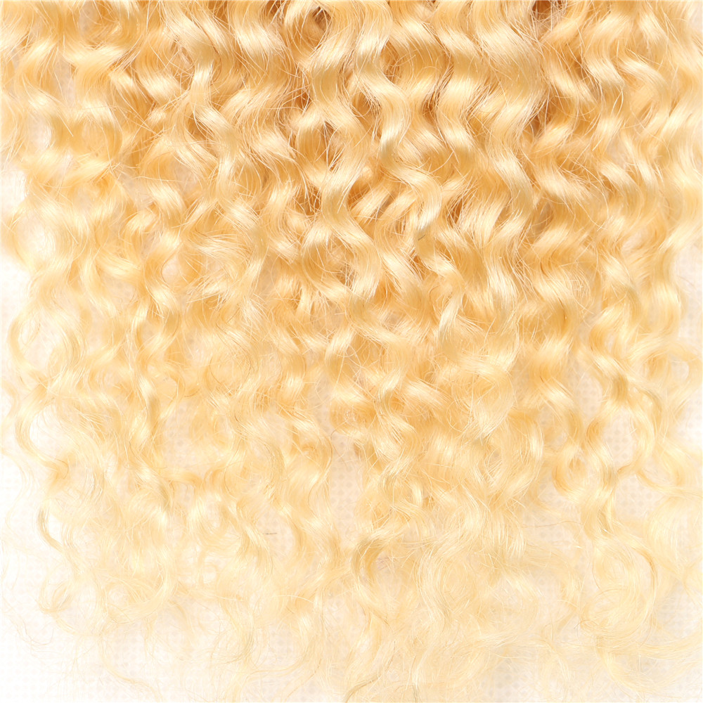 Fechamento encaracolado perversos louro do laço do mel, parte livre, laço transparente, cabelo humano de 100%, pre arrancado com cabelo do bebê, 4x4, 613, 10-20"