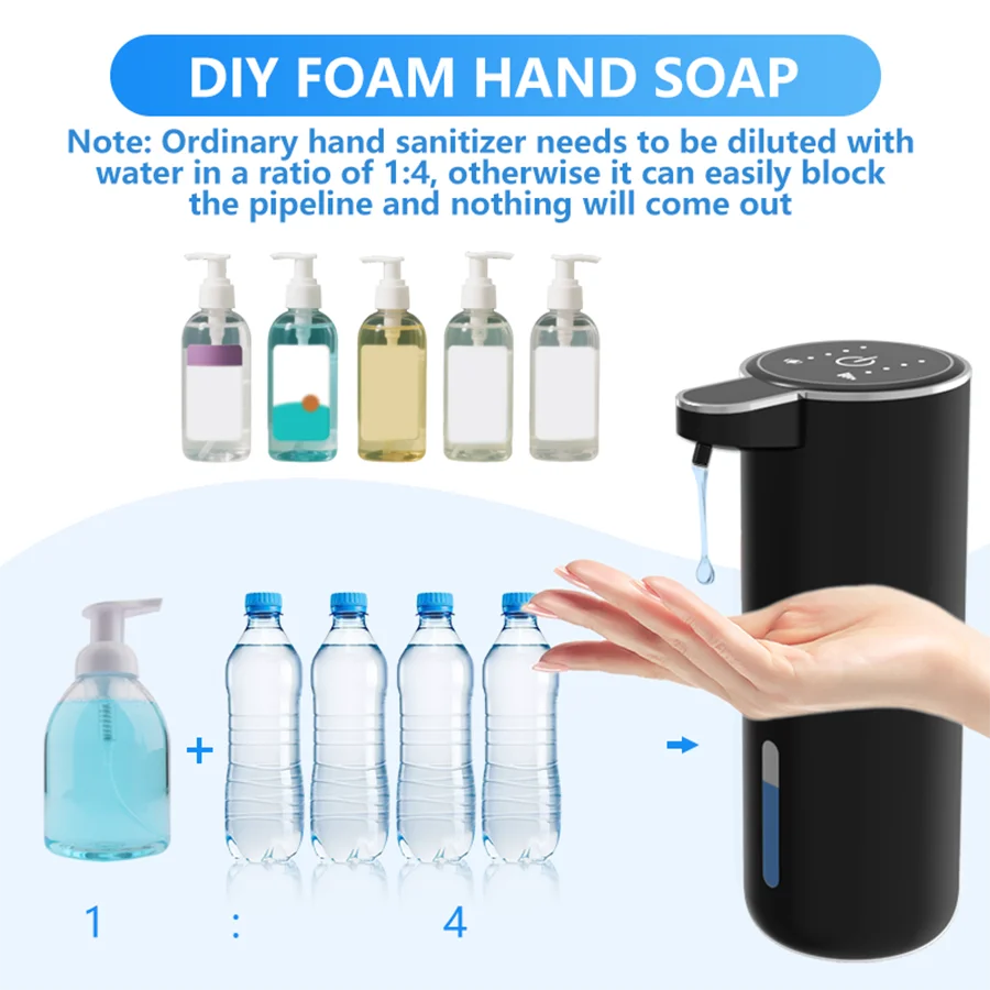 380ml capacidade ipx5 à prova dwaterproof água mão desinfetante bomba máquina de lavar 4 níveis sensor inteligente touchless elétrico automático dispensador sabão