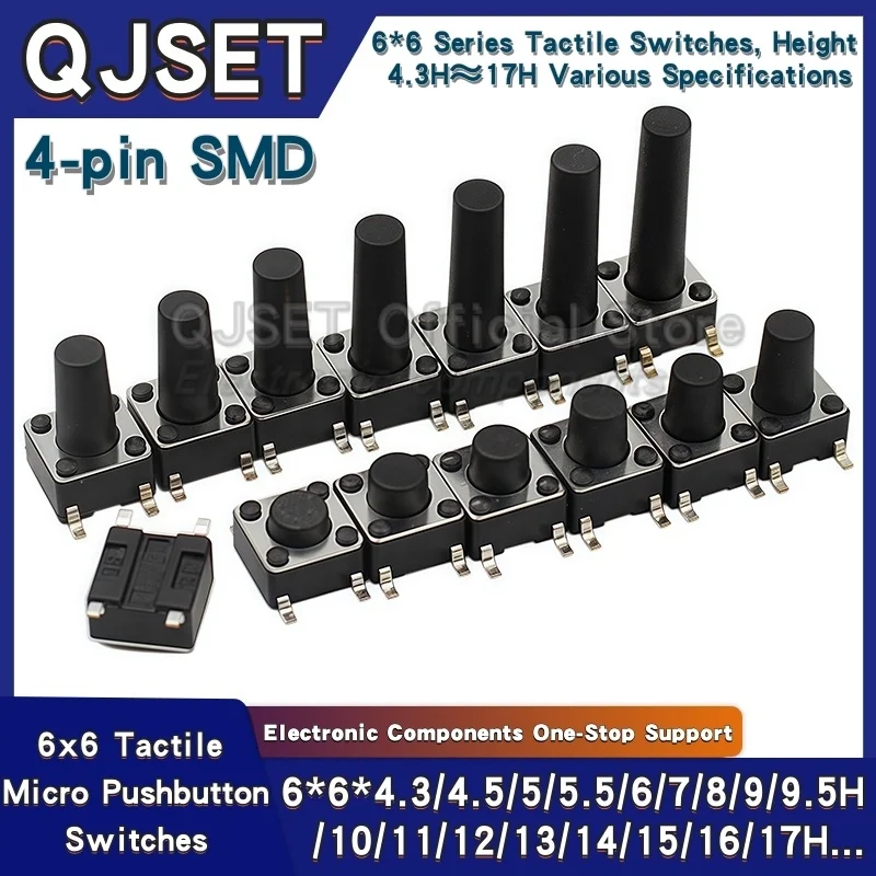 20pcs SMD สวิทช์สัมผัส 6*6*4.3 มม.6x6x5/6/7/8/9/10/11/12/13/14 มม.6X6 4-Pin SMT เตาอบเหนี่ยวนํา Touch ปุ่มสัมผัส Micro Switch
