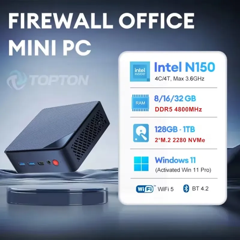 Topton Office Firewall Mini PC Intel N150 2x 2.5G LAN i226-V DDR5 4800MHz 2*M.2  NVMe SSD Slot NUC Mini Computer Windows 11 WiFi
