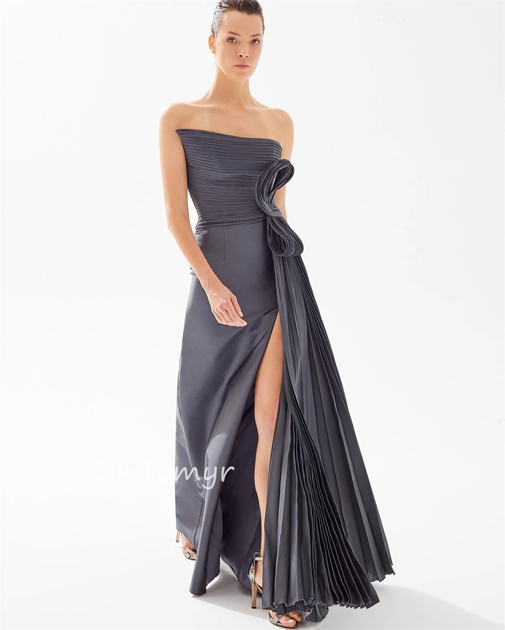 Personalizado clássico estilo moderno formal noite sem alças a linha pregas vestidos de ocasião sob medida