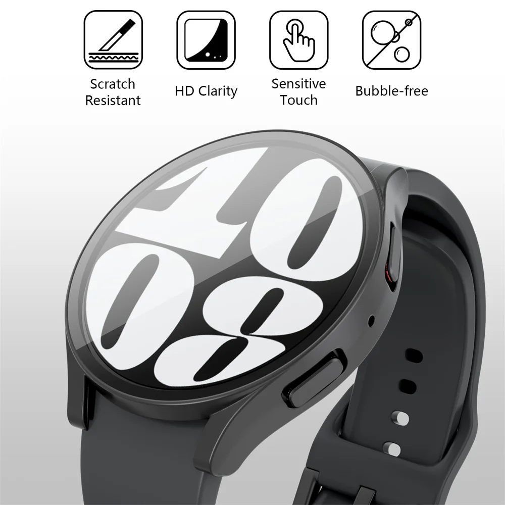 Tempered Glass+Case for Samsung Galaxy Watch 7/6/5/4 cover 44mm 40mm Full PC bumper screen protector Galaxy watch FE Accessories