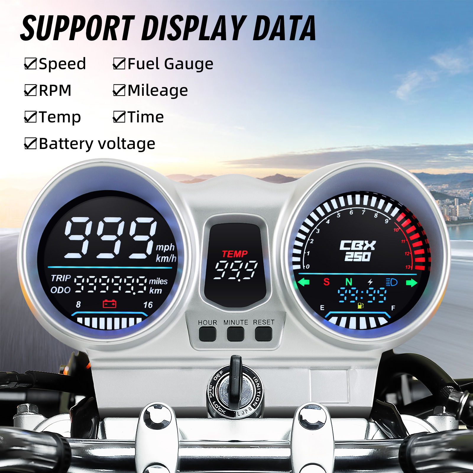 LED Digital 12V Motorcycle Speedometer Gauge Tachometer Odometer Dashboard For Honda CBX250 CBF250 Twister 2001-2008 Waterproof