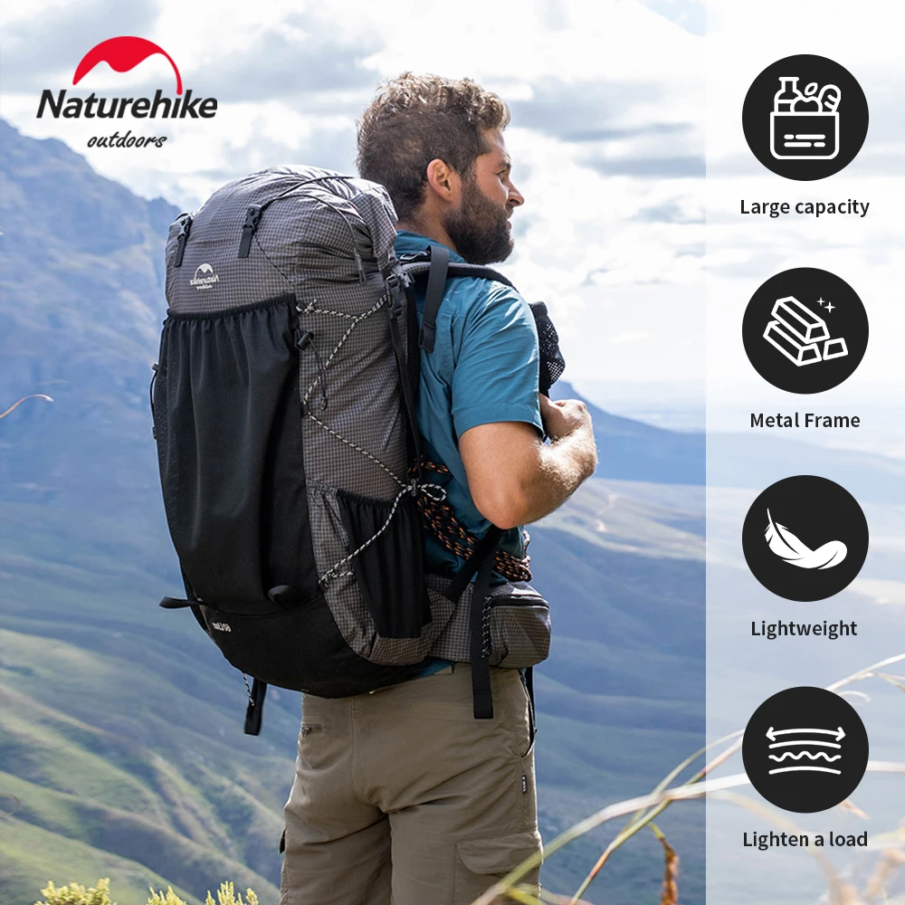 Naturehike Кемпинговый рюкзак 60 + 5л Большая вместительная водонепроницаемая сумка для скалолазания Сверхлегкий дорожный мужской рюкзак Открытый походный рюкзак
