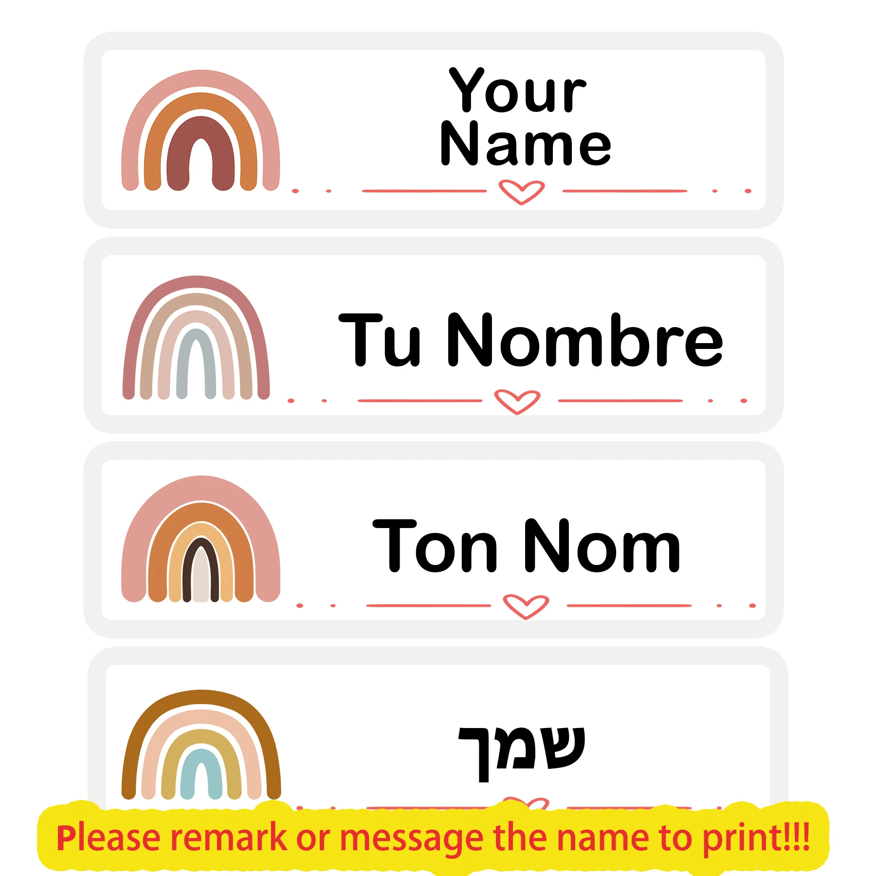 80 Uds. Etiquetas adhesivas de nombre impermeables personalizadas para niñas, etiquetas personalizadas de arcoíris para botellas Wattle, mochilas, útiles escolares