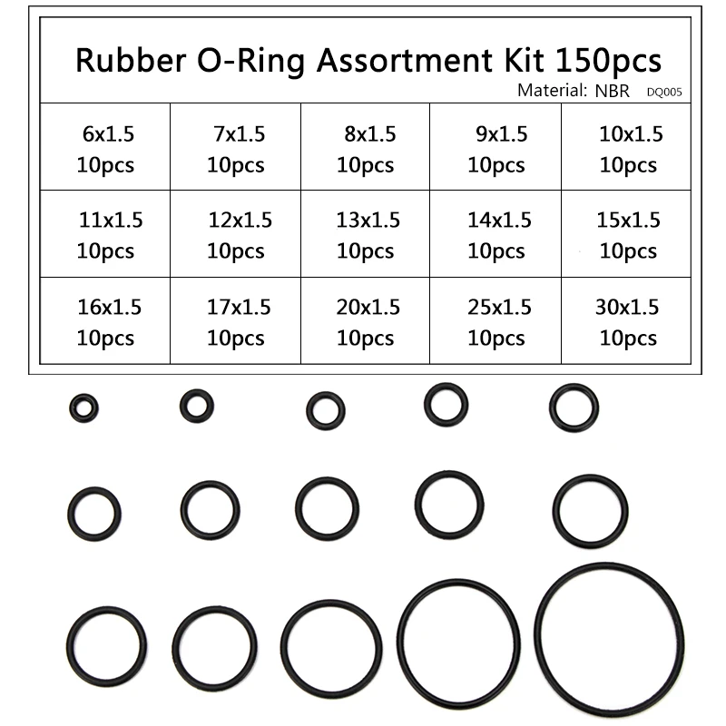 PCP DIY NBR ซีล O-แหวนเครื่องซักผ้าเปลี่ยน CS1mm 1.5 มม.1.9 มม.2.4 มม.ยางทนทาน O แหวน OD 6-30 มม.15 ขนาด 150pcs DQ005