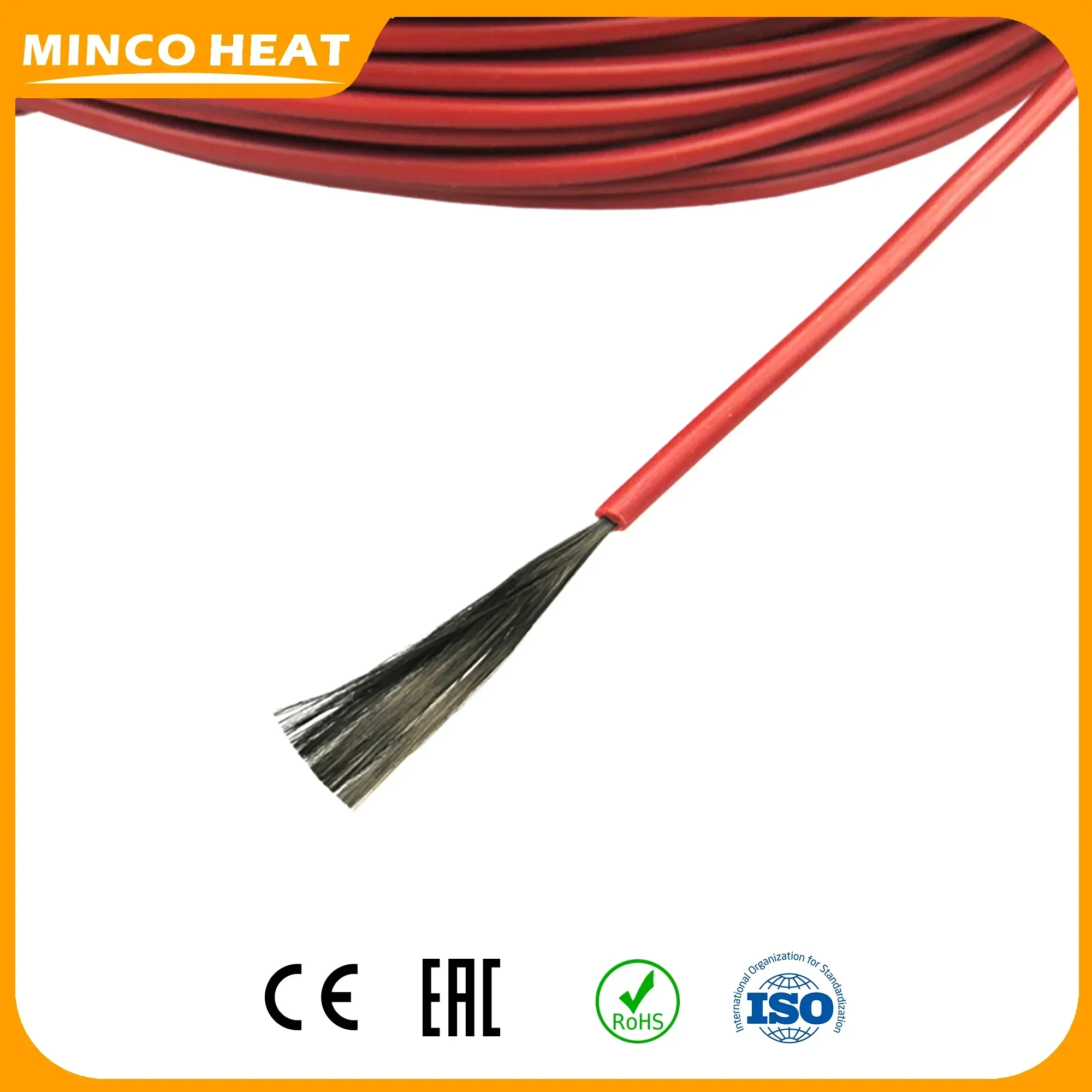 Minco ความร้อน Minco ความร้อนสีแดงคาร์บอนไฟเบอร์ความร้อนสายอินฟราเรดอุ่นชั้น 12K 33 โอห์ม/M Underfloor เครื่องทําความร้อนชุดม้วน 200 เมตร