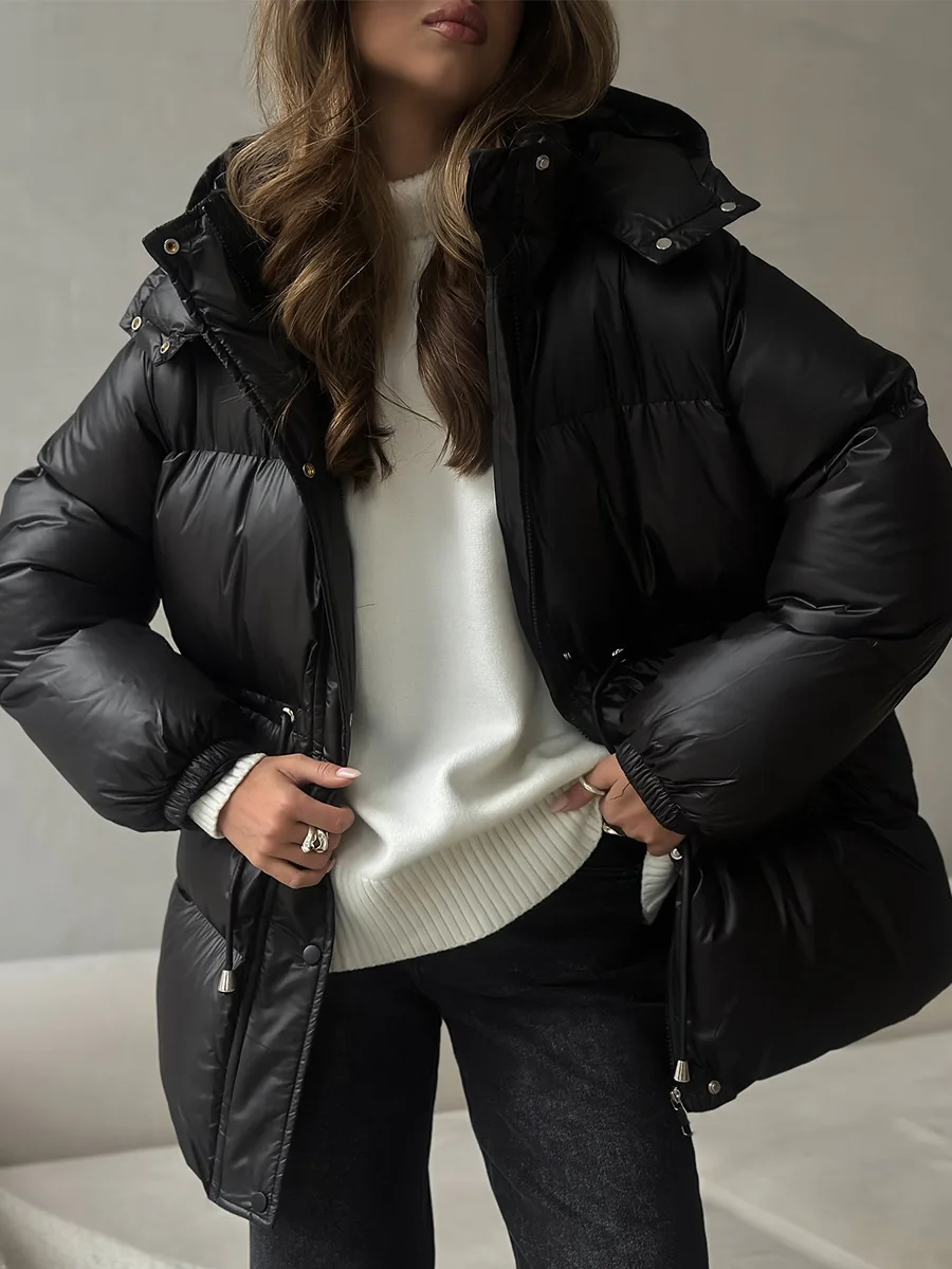 Wolfeel jaqueta de algodão slim fit com cordão, jaqueta feminina de inverno com capuz e zíper, robe de algodão confortável e quente