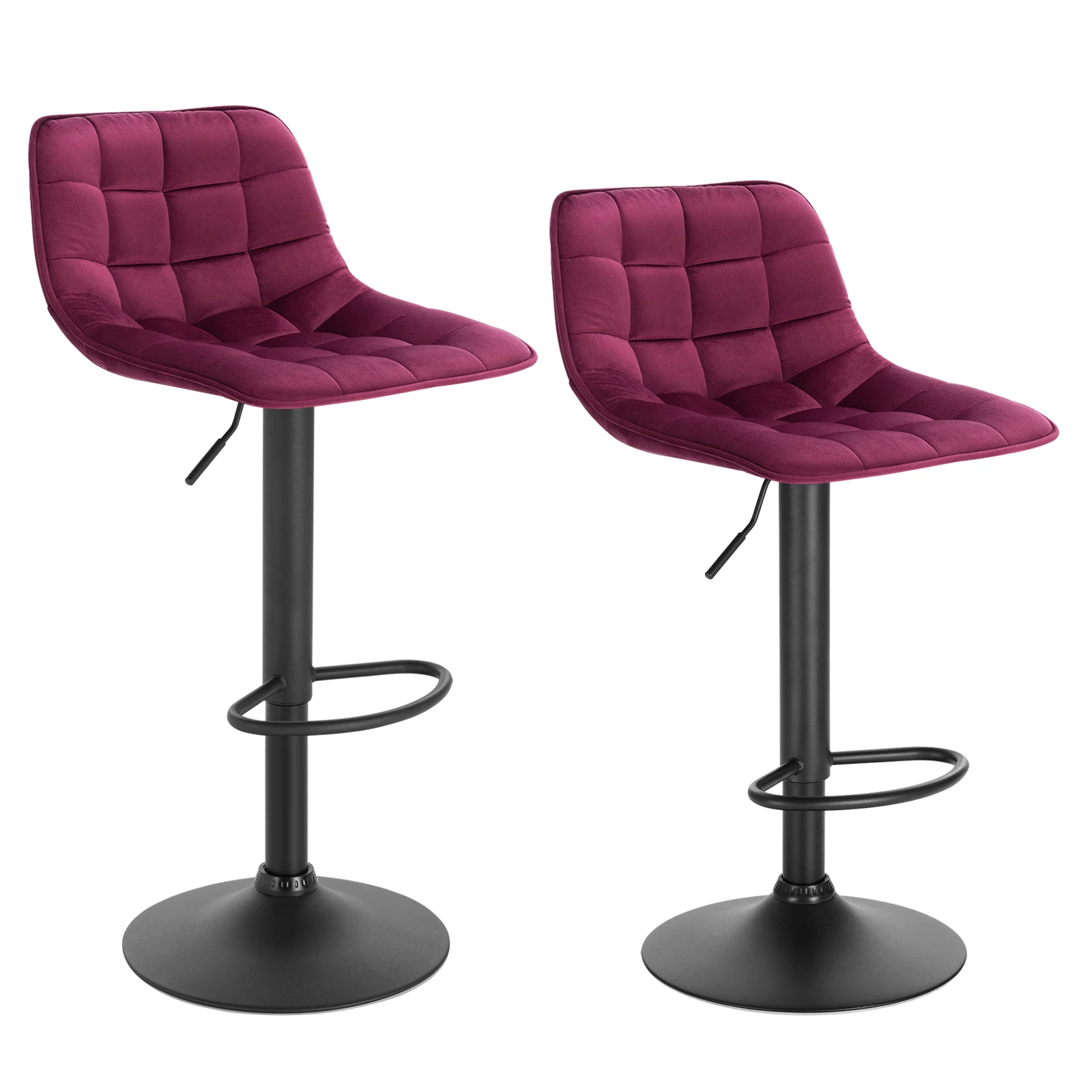WOLTU-taburete de Bar de terciopelo con respaldo, reposapiés, elevación de Gas giratoria de altura ajustable para cocina, encimera de Bar de desayuno, 2 uds.