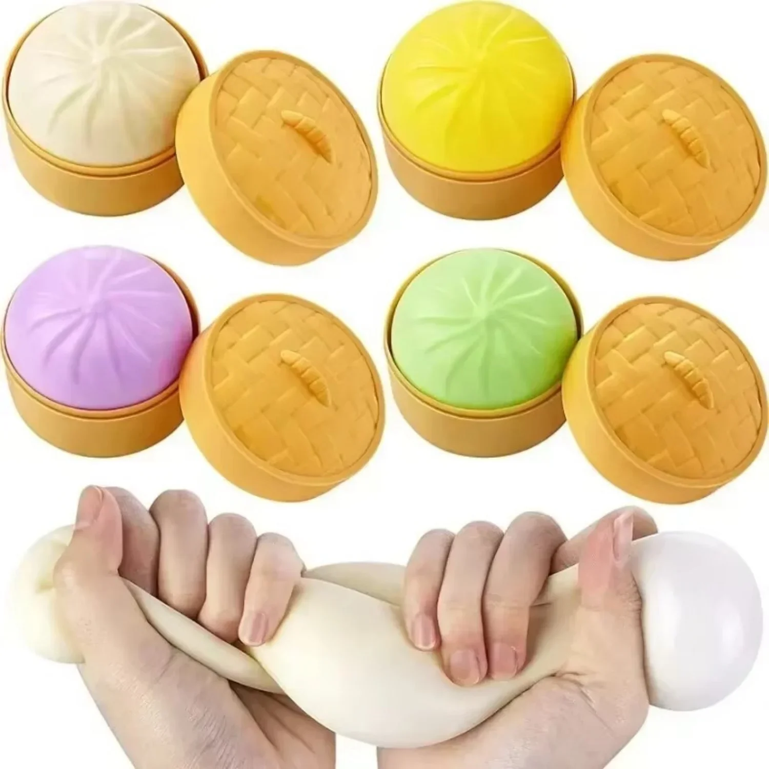 สีสัน Dumpling ลูกความเครียด Fidget Sensory ของเล่นบีบ Dough Ball ความเครียดบรรเทามือของเล่น Bun อาหาร Steamer ยืดโต๊ะ