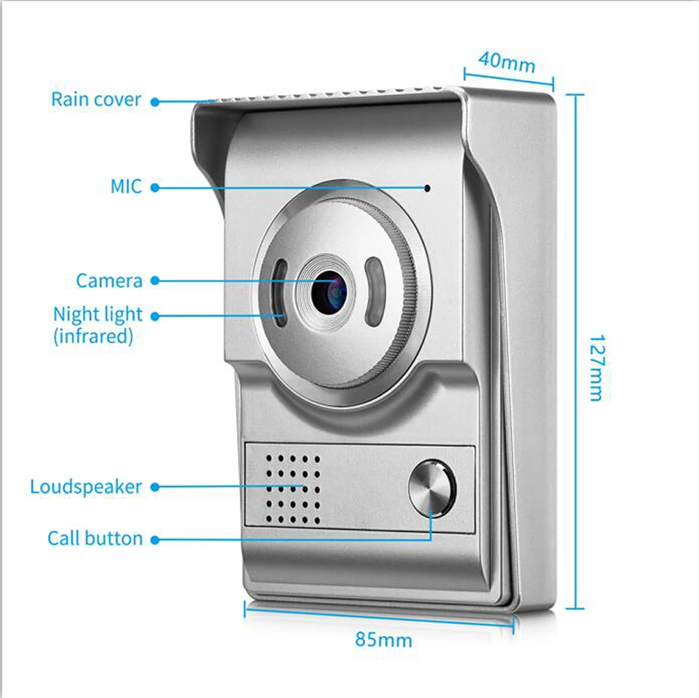 Outdoor IR Night Vision Campainha Video Intercom System, impermeável, câmera infravermelha, telefone da porta, com fio, 4 fios de cabo, 700TVL