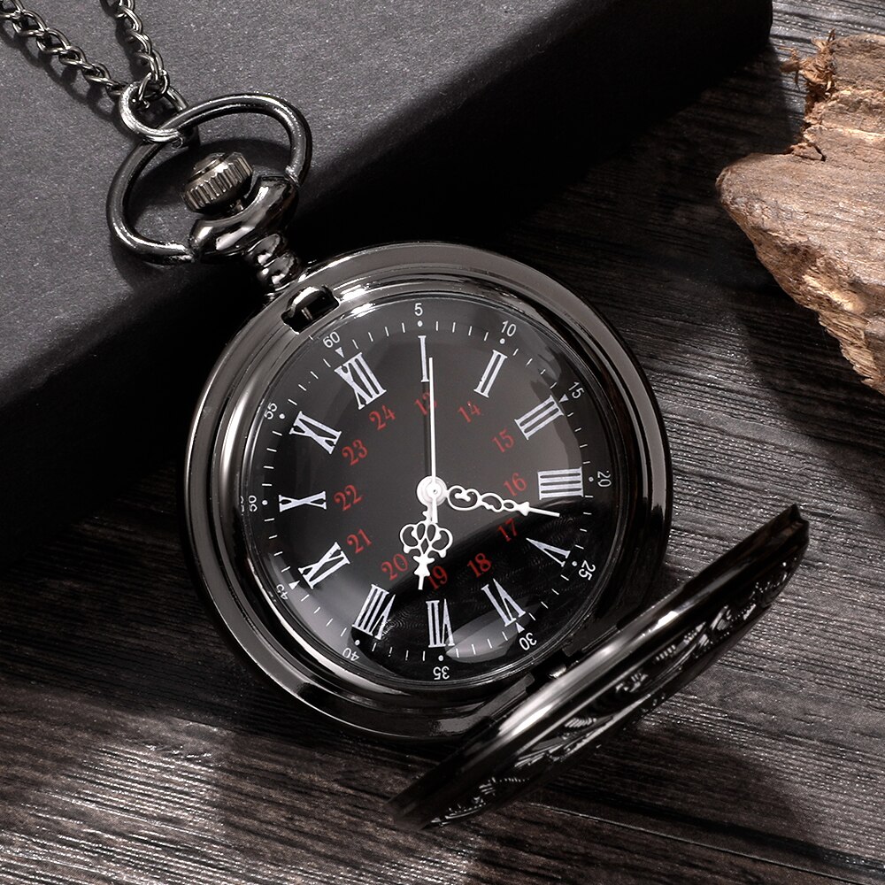 Reloj de bolsillo Steampunk de cuarzo con número romano para hombre y mujer, colgante de collar con cadena, color negro, Estilo Vintage