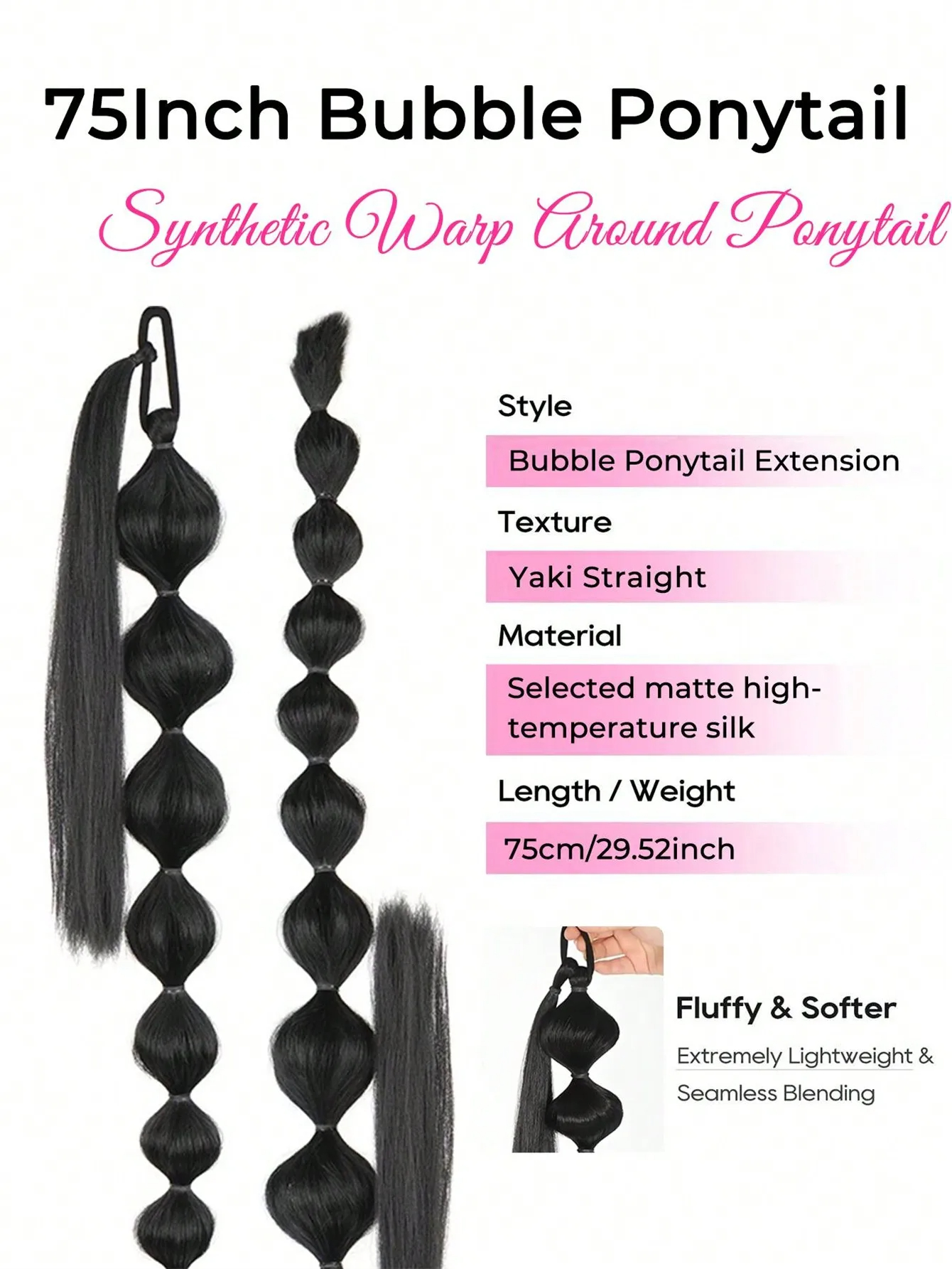 Bubble Ponytail Extension Synthetic Warp Around Ponytail Hair Extensions For Women Lantern Bubble Ponytail Natural Black Brown