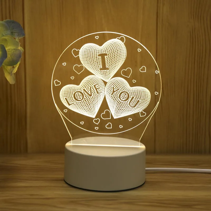 로맨틱 사랑 3D 아크릴 Led 램프 홈 어린이 밤 빛 테이블 램프 생일 파티 장식 발렌타인 데이 머리맡 램프