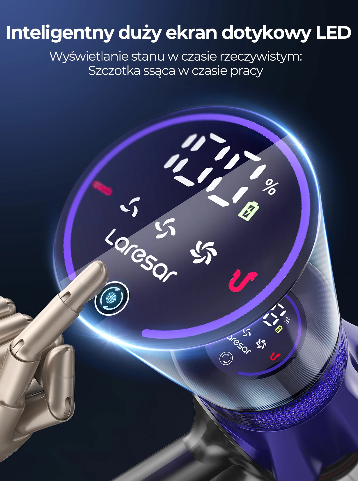 Odkurzacz Laresar V7 500W 50000Pa z akumulatorem, ręczny, inteligentny sprzęt AGD, wyjmowany akumulator, pojemnik na kurz