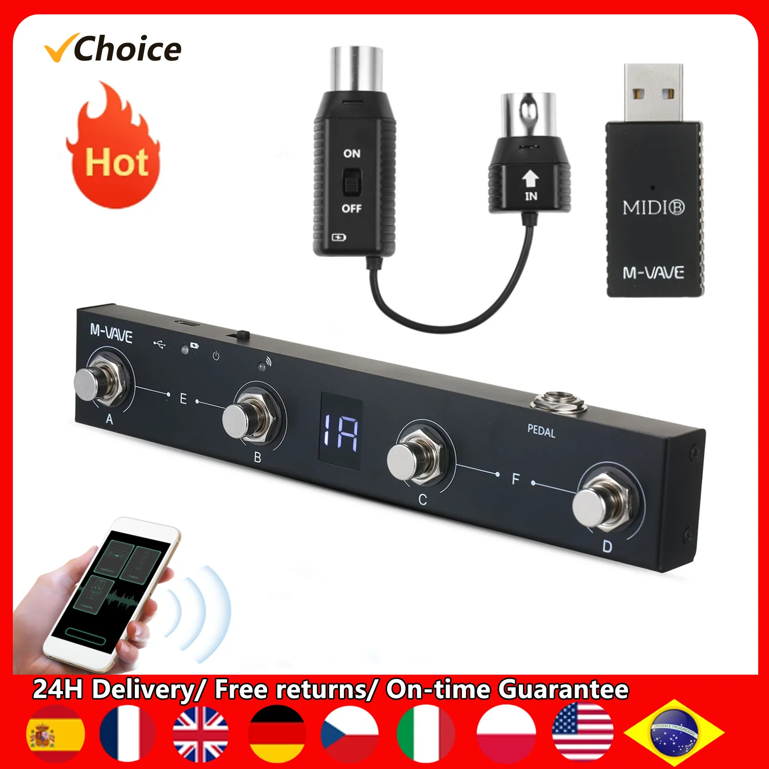 Controlador MIDI de Chocolate M-VAVE BT recargable 4 botones controlador MIDI Pedal Control de aplicación con sistema de transmisión inalámbrico