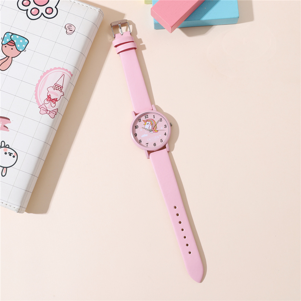 schattig roze pu lederen band eenhoorn Kindercartoonhorloge