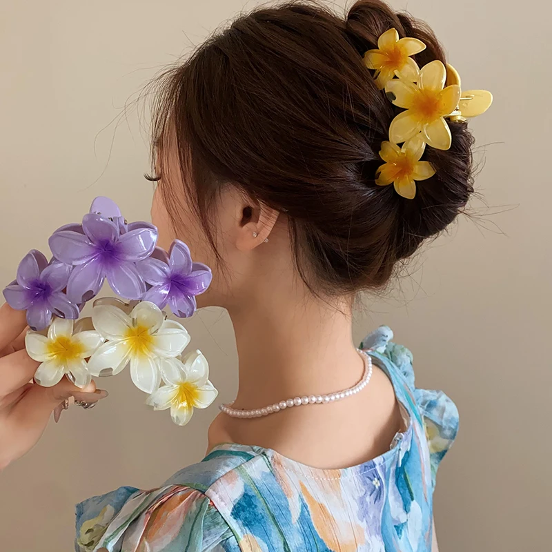 Clipe de tubarão de girassol de dopamina doce gradiente flor grab clip rabo de cavalo trança grampo de cabelo para meninas praia férias penteados