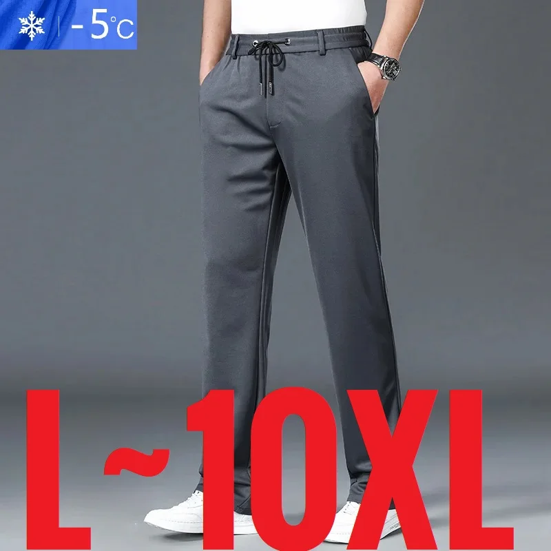 Pantalones informales de verano de talla grande 10XL para hombre, pantalones rectos con cintura elástica, pantalones clásicos de oficina para hombre, además de bolsillo elástico grande con cremallera