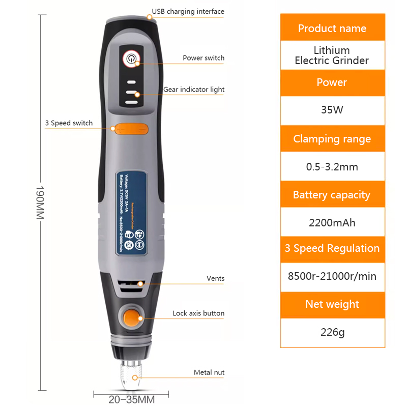35W USB Cordless Rotary Tool Dremel FAI DA TE Mini Trapano Penna Per Incidere Elettrico 3 Velocità Mini Trapano Senza Fili Set 8500r-21000r/min