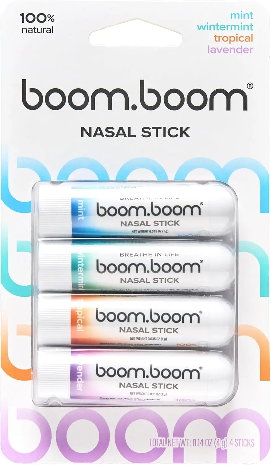 BoomBoom Nasal Stick (paquete de 4) Pañuelos húmedos refrescantes y frescos