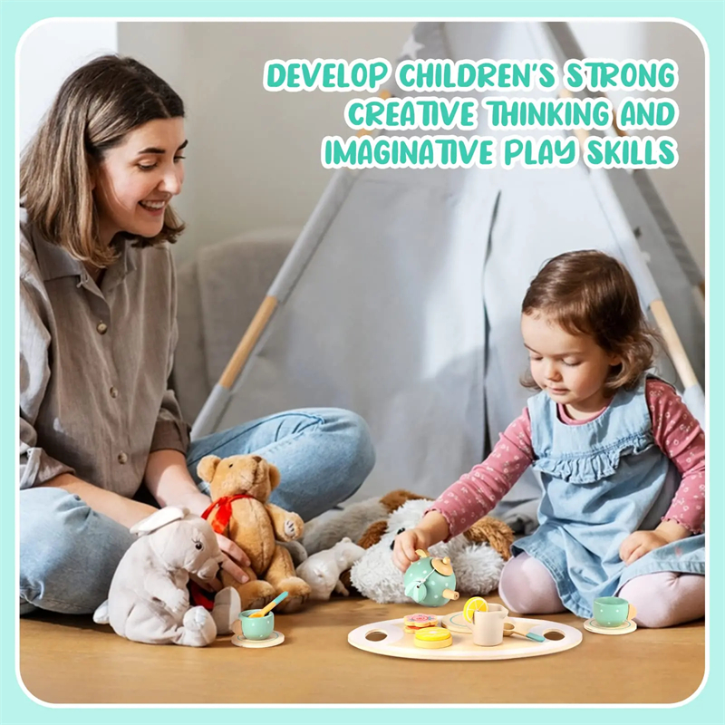 Conjunto de chá da tarde de madeira brinquedos para meninas meninos crianças comida fingir jogar brinquedos simulação cozinha conjunto de xícara de chá de madeira brinquedos para crianças