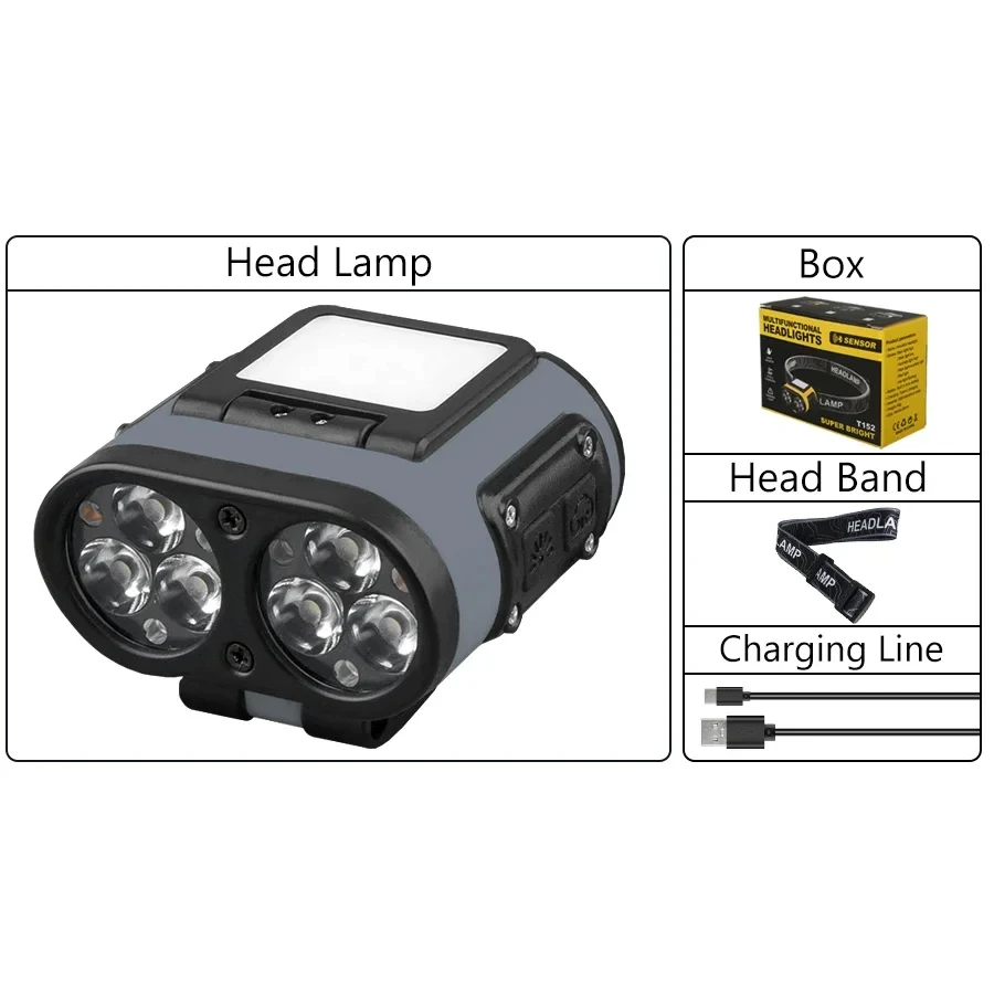 USB Rechargeable Headlamp High Lumen Bright Head Lamp with 6 LED Headlight 6 Modes IPX4 Waterproof Head Flashlight Head Light
