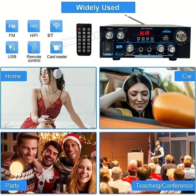 AK55 HiFi Digital Amplifier Max Power 90Wx2 Channel 2.0 Bluetooth Surround Sound AMP Speaker for Home Car BT 5.0 Audio Amplifier