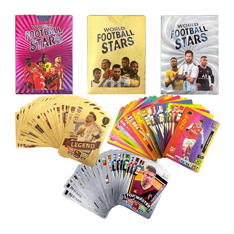 Tarjetas de fútbol de estrellas del mundo, tarjeta dorada de edición limitada, Material plástico, tarjeta de juguete para jugador de fútbol, paquete de regalo para fanáticos de los niños