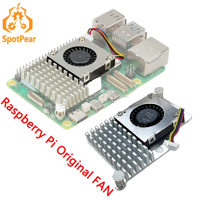 Raspberry Pi 5 Active Cooler официальный вентилятор, радиатор с регулируемой скоростью, охлаждающий вентилятор, радиатор металлический радиатор