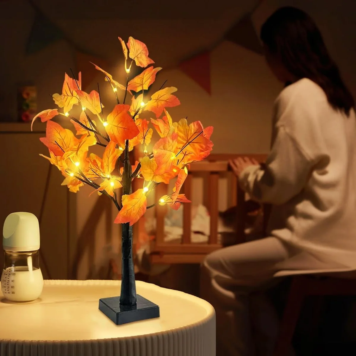24 LED 인조 검은 자작나무 조명 DIY 가지 테이블 램프 가을 선물 홈 침실 휴일 파티 할로윈 장식 1개