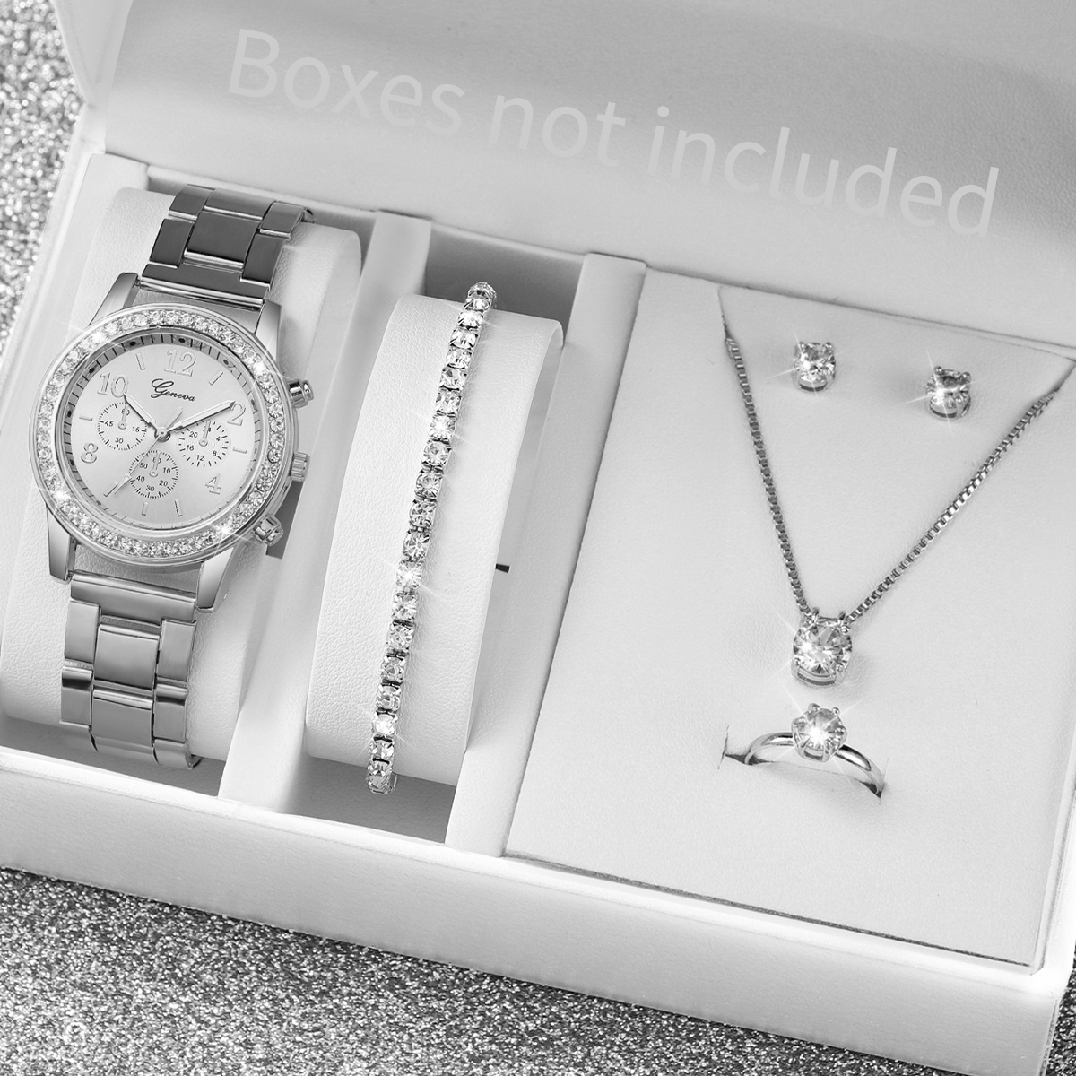 6 stks/set dameshorloge mode zilveren stalen band analoge quartz horloges diamanten sieraden set (zonder doos)