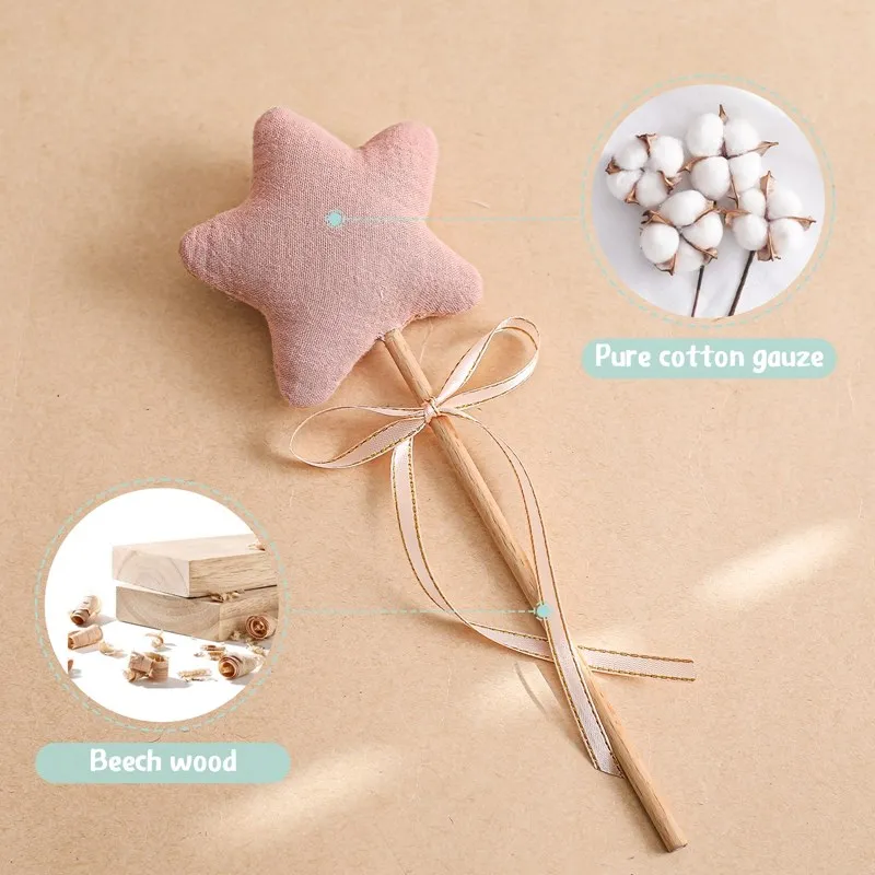 เด็กทารก Star Magic Wand Rattle ของเล่นบริสุทธิ์ผ้าตาข่ายผ้าฝ้าย Rattle ทารกตกแต่งพรรควันเกิดอุปกรณ์เสริมการถ่ายภาพ