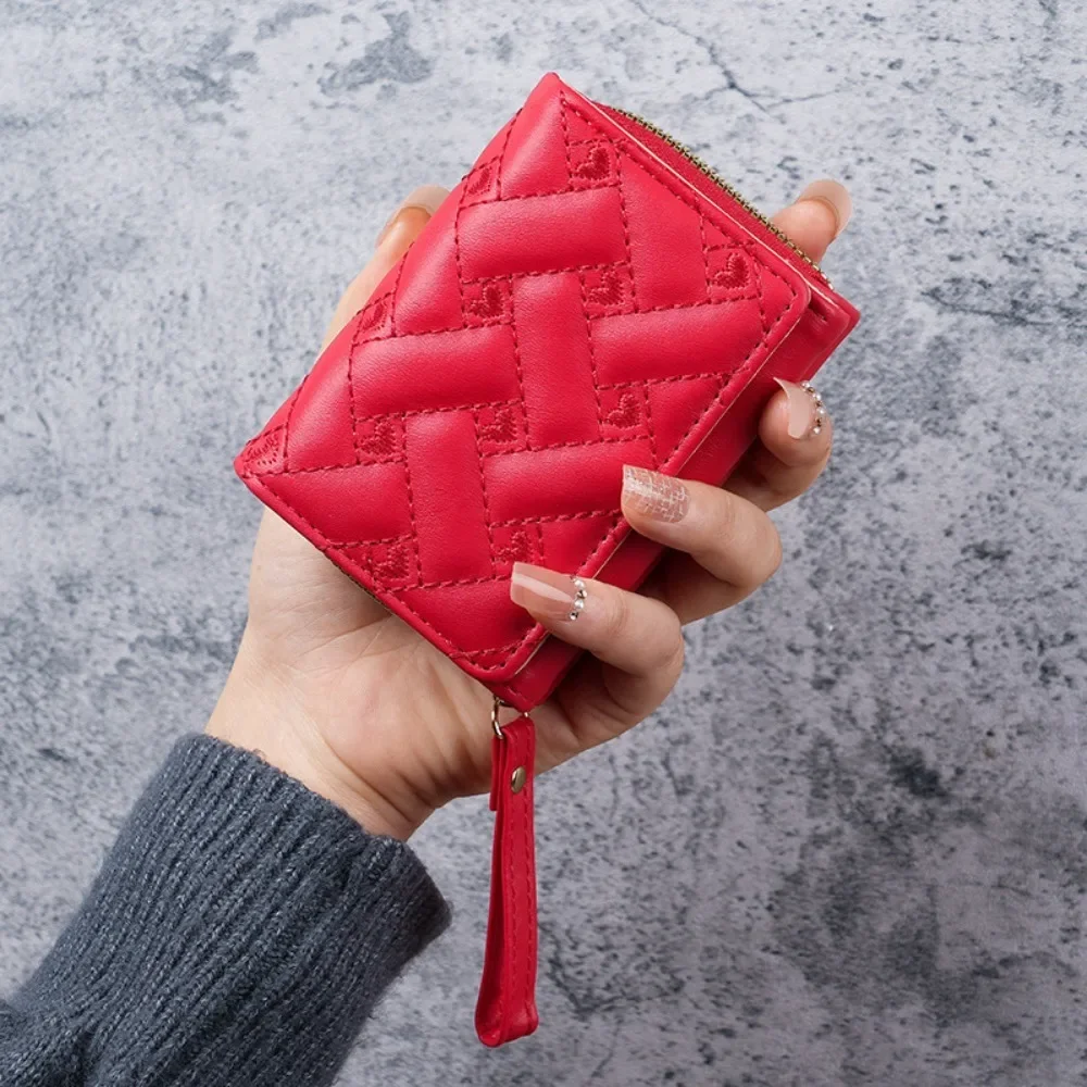 Cartera corta bordada Love Zero para mujer, hebilla con cremallera, tarjetero de gran capacidad, moda versátil, Simple