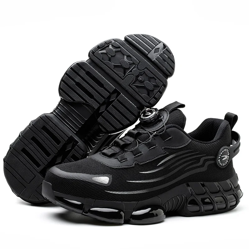 Rotary Button Adjustable Safety Shoes Comfortable Soft Work Sneakers Lightweight Slip Resistant Low Top Steel Toe Boots for Men