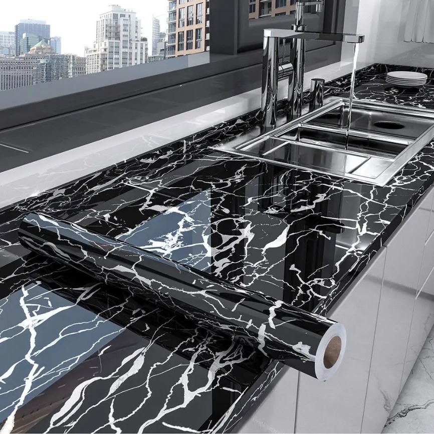 60 ซม./80 ซม.หินอ่อนวอลล์เปเปอร์ Peel และ Stick วอลล์เปเปอร์ห้องครัวห้องน้ํากระดาษติดต่อโมเดิร์นสติ๊กเกอร์ติดผนังกันน้ํา