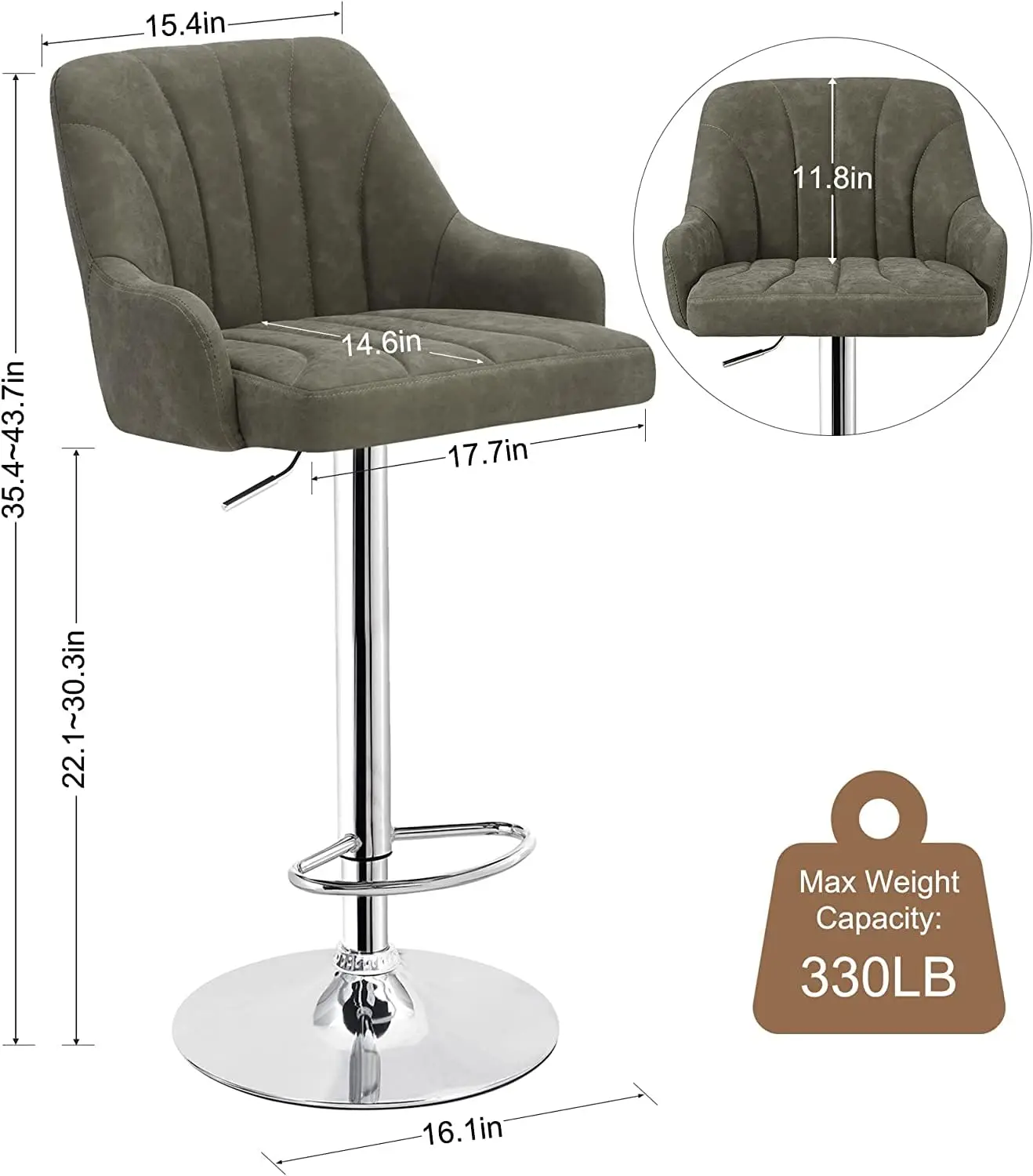 Adjustable Barstools Set of 4 Counter Bar Stools with Back and Arm Kitchen Island Stools Swivel Bar Chairs for Pub Dinning Room