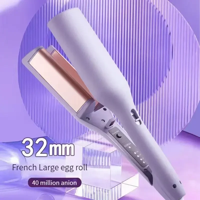 Ferro de ondulação elétrico automático de 32mm, ferramenta de ondulação de lã de cordeiro, estilo de longa duração, estilo francês, rotativo, design anti-chama