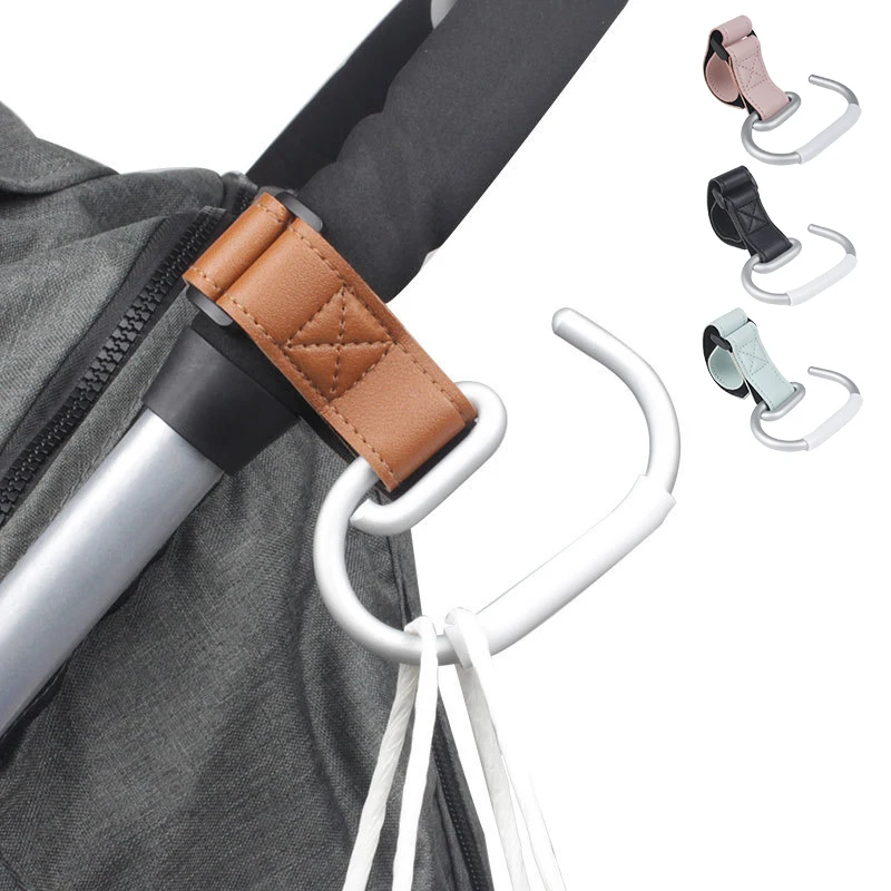 Ganchos de cuero para carrito de bebé, gancho para cochecito de bebé giratorio de 360 grados, ganchos de cuero multifuncionales para bolsos, accesorios para cochecito, 2 uds.