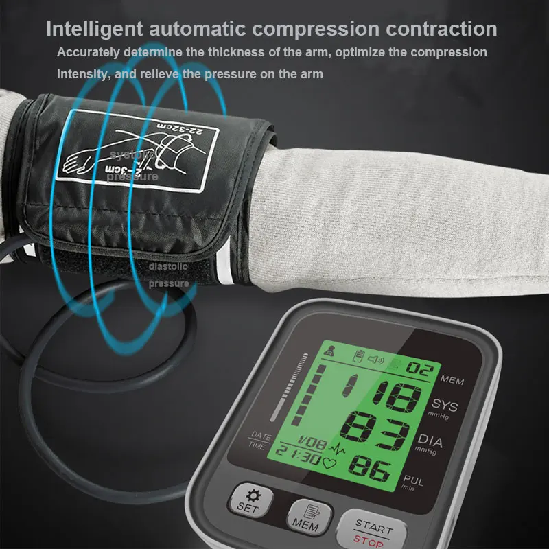 JianYouCare Màn Hình LCD Kỹ Thuật Số Cánh Tay Tensiometers Áp Đồng Hồ Đo Nhịp Tim Lớn Vòng Bít Máy Đo Huyết Áp Di Động Tonometer