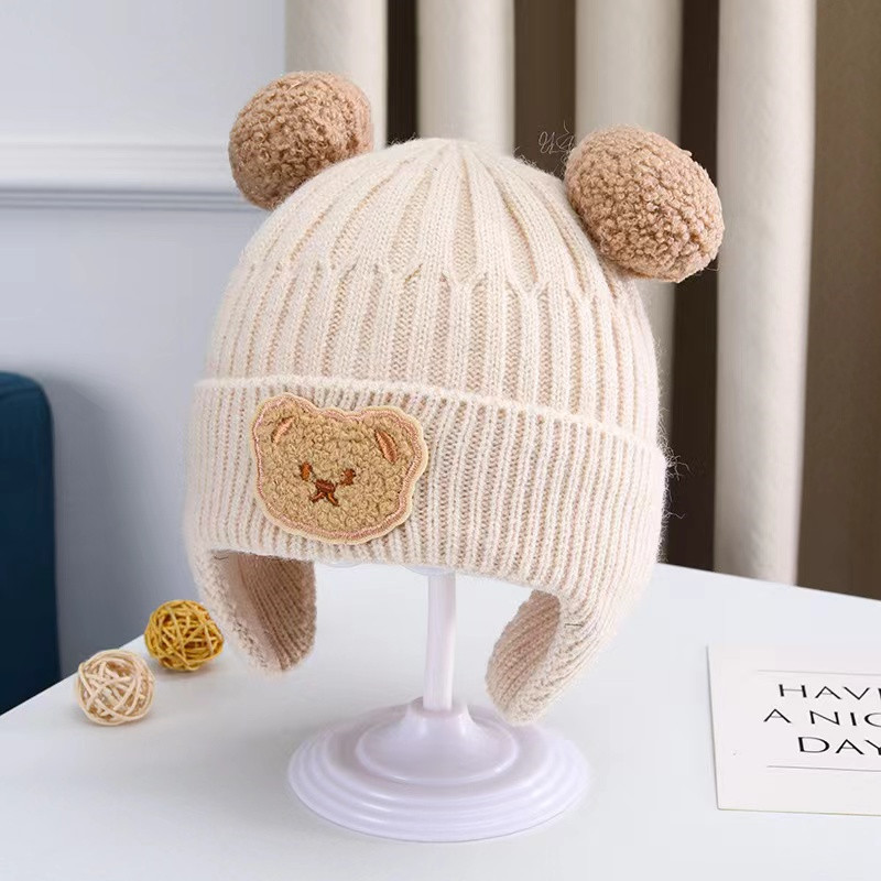 Chapéu de lã do bebê bonito urso proteção de orelha chapéu crianças inverno engrossado quente malha versão coreana do chapéu do bebê