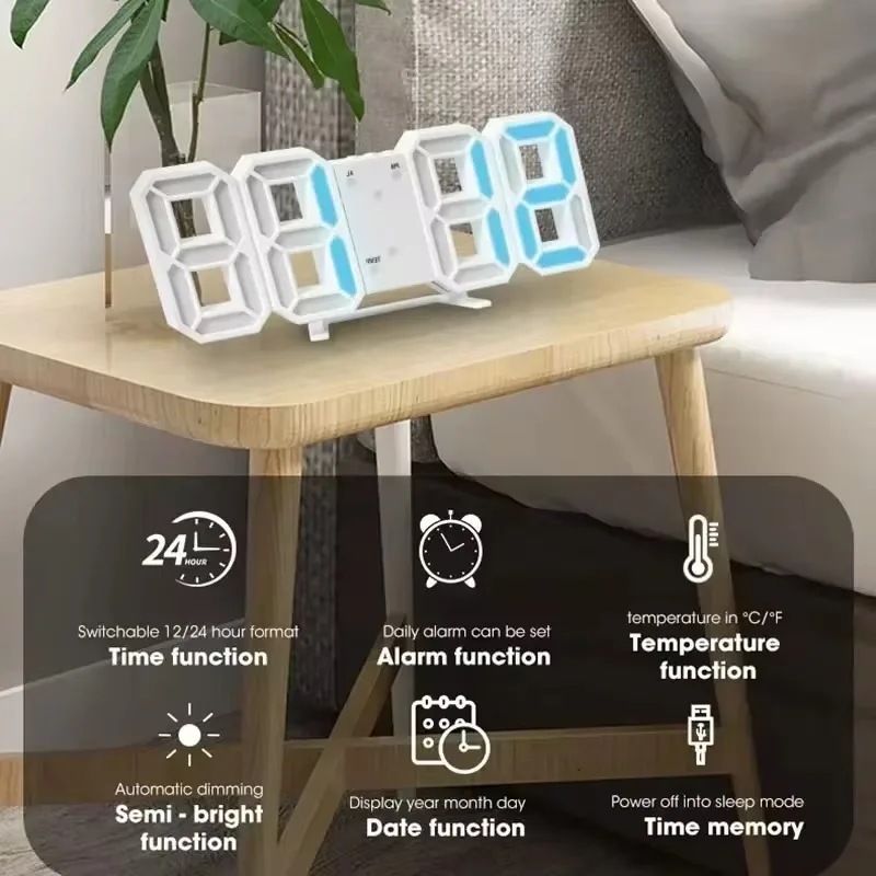 Table  3D LED Digital Alarm Clock Wall Clock Time/Date/Temperature for Home Kitchen Offices Clock Decoration Garden Clocks