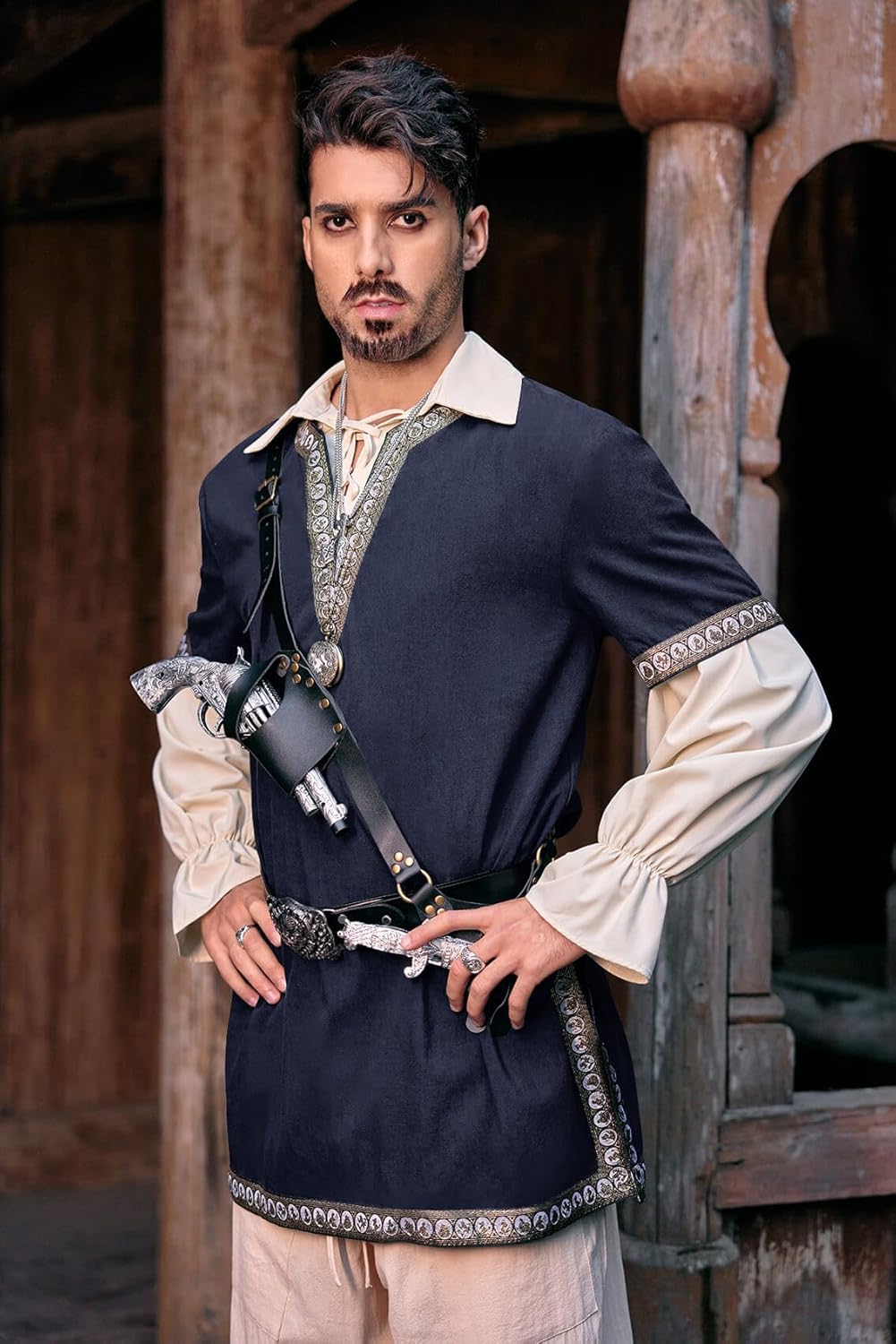 Tunique de chevalier médiéval pour hommes, Costume écossais de mercenaire de la Renaissance, guerrier LARP, hauts d'halloween