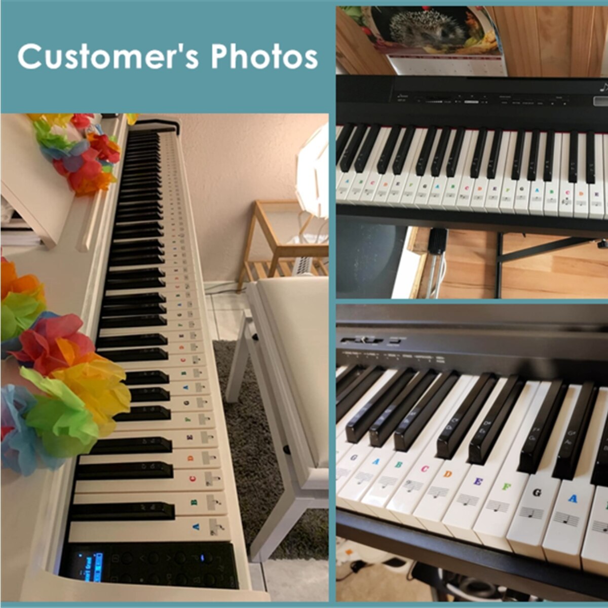Pegatinas de Teclado de Piano para 37, 49, 54, 61, 88 teclas blancas y negras, pegatinas de notas de Teclado de Piano electrónico de música