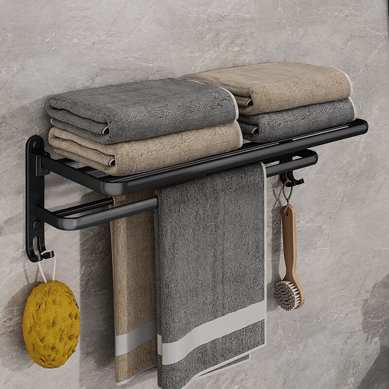 Support se pliant du noir mat 50CM avec le support de serviette de crochet