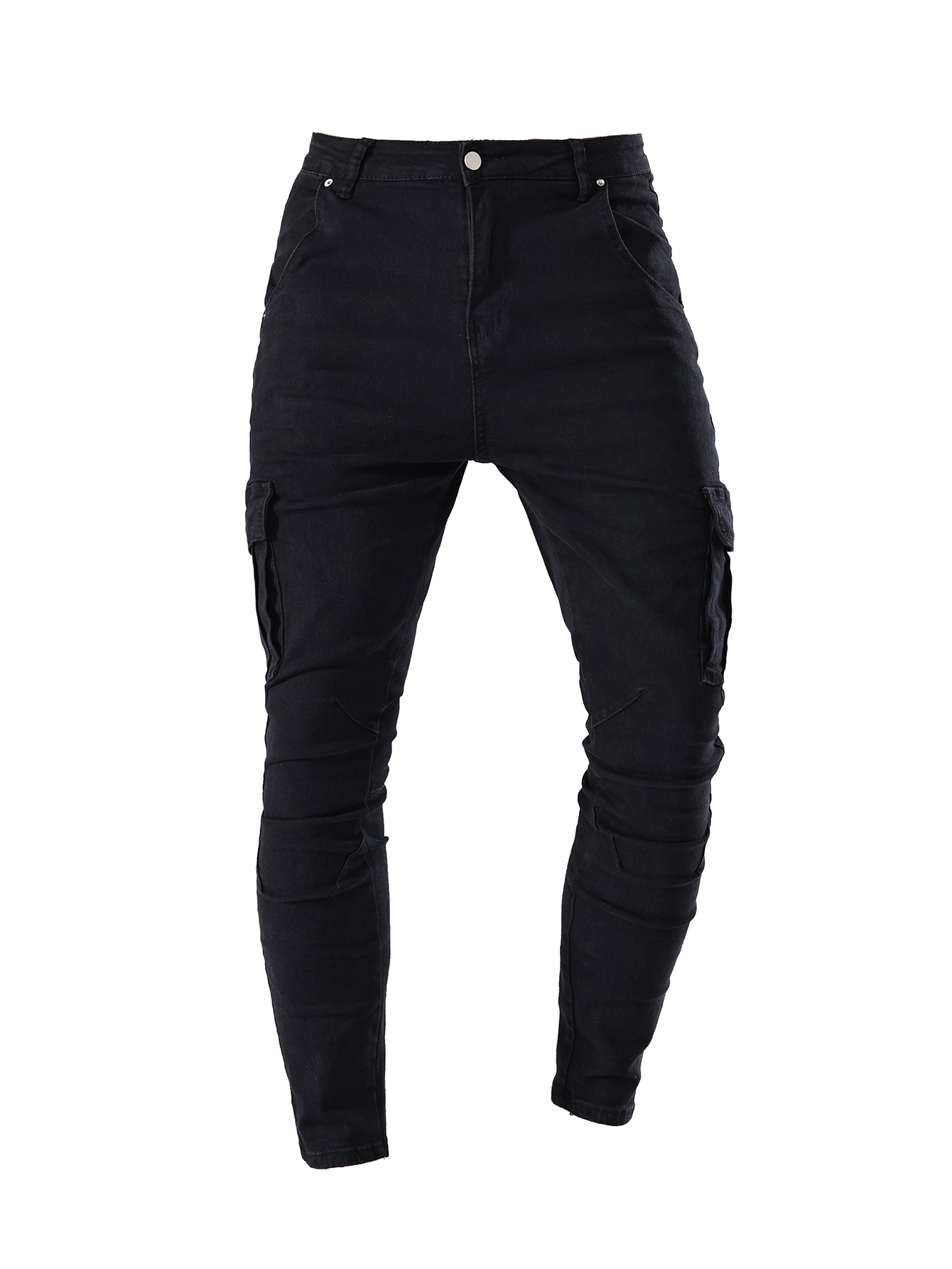 Pantalones vaqueros ajustados elásticos a la moda para hombre, pantalones vaqueros Cargo de Color sólido con múltiples bolsillos, pantalones ajustados informales para hombre, ropa para hombre